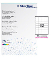 Etichette adesive - in carta - angoli arrotondati - permanenti - 47,5 x 35 mm - 32 et/fg - 100 fogli - bianco - Starline Etichette adesive - in carta - angoli arrotondati - permanenti - 47,5 x 35 mm - 32 et/fg - 100 fogli - bianco - Starline
