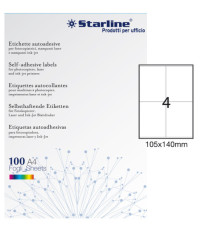 Etichette adesive - in carta - permanenti - 105 x 140 mm - 4 et/fg - 100 fogli - bianco - Starline