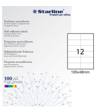 Etichette adesive - in carta - permanenti - 105 x 48 mm - 12 et/fg - 100 fogli - bianco - Starline