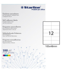 Etichette adesive - in carta - permanenti - 105 x 48 mm - 12 et/fg - 100 fogli - bianco - Starline