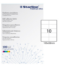 Etichette adesive - in carta - permanenti - 105 x 59 mm - 10 et/fg - 100 fogli - bianco - Starline Etichette adesive - in carta - permanenti - 105 x 59 mm - 10 et/fg - 100 fogli - bianco - Starline