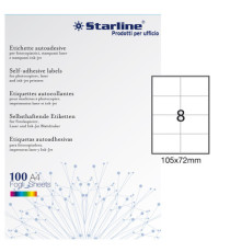 Etichette adesive - in carta - permanenti - 105 x 72 mm - 8 et/fg - 100 fogli - bianco - Starline Etichette adesive - in carta - permanenti - 105 x 72 mm - 8 et/fg - 100 fogli - bianco - Starline