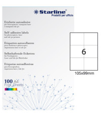 Etichette adesive - in carta - permanenti - 105 x 99 mm - 6 et/fg - 100 fogli - bianco - Starline