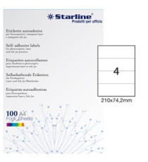 Etichette adesive - in carta - permanenti - 210 x 74,2 mm - 4 et/fg - 100 fogli - bianco - Starline Etichette adesive - in carta - permanenti - 210 x 74,2 mm - 4 et/fg - 100 fogli - bianco - Starline