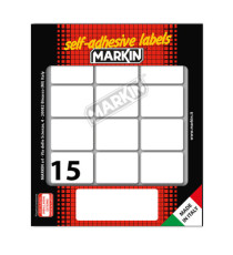 Etichette adesive - in carta - permanenti - 37 x 27 mm - 15 et/fg - 10 fogli - bianco - Markin Etichette adesive - in carta - permanenti - 37 x 27 mm - 15 et/fg - 10 fogli - bianco - Markin