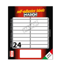 Etichette adesive - in carta - permanenti - 56 x 10 mm - 24 et/fg - 10 fogli - bianco - Markin Etichette adesive - in carta - permanenti - 56 x 10 mm - 24 et/fg - 10 fogli - bianco - Markin