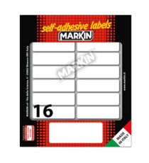 Etichette adesive - in carta - permanenti - 56 x 16 mm - 16 et/fg - 10 fogli - bianco - Markin Etichette adesive - in carta - permanenti - 56 x 16 mm - 16 et/fg - 10 fogli - bianco - Markin