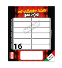 Etichette adesive - in carta - permanenti - 56 x 16 mm - 16 et/fg - 10 fogli - bianco - Markin Etichette adesive - in carta - permanenti - 56 x 16 mm - 16 et/fg - 10 fogli - bianco - Markin