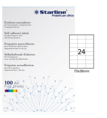 Etichette adesive - in carta - permanenti - 70 x 36 mm - 24 et/fg - 100 fogli - bianco - Starline Etichette adesive - in carta - permanenti - 70 x 36 mm - 24 et/fg - 100 fogli - bianco - Starline