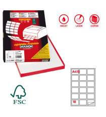 Etichette adesive A/415 - in carta - permanenti - 63,5 x 46,6 mm - 18 et/fg - 100 fogli - bianco - Markin Etichette adesive A/415 - in carta - permanenti - 63,5 x 46,6 mm - 18 et/fg - 100 fogli - bianco - Markin