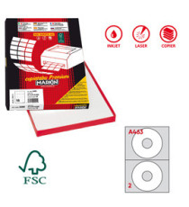 Etichette adesive A/463 - in carta - permanenti - diametro CD 117,5 mm - foro 41 mm - 2 et/fg - 100 fogli - bianco - Mar