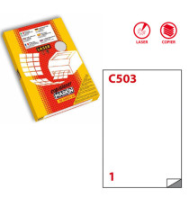 Etichette adesive C/503 - poliestere - laser - permanenti - 210 x 297 mm - 1 et/fg - 50 fogli - bianco opaco - Markin Etichette adesive C/503 - poliestere - laser - permanenti - 210 x 297 mm - 1 et/fg - 50 fogli - bianco opaco - Markin
