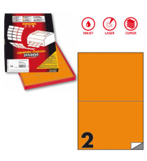 Etichette adesive C/509 - in carta - permanenti - 210 x 148,5 mm - 2 et/fg - 100 fogli - arancio fluo - Markin