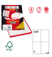 Etichette adesive C/519 - in carta - permanenti - 105 x 148,5 mm - 4 et/fg - 100 fogli - bianco - Markin