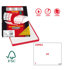Etichette adesive C/599 - in carta - permanenti - 420 x 297 mm - 1 et/fg - 100 fogli - bianco - Markin Etichette adesive C/599 - in carta - permanenti - 420 x 297 mm - 1 et/fg - 100 fogli - bianco - Markin
