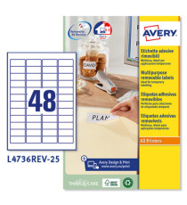 Etichette adesive L4736REV - in carta - angoli arrotondati - rimovibili - 45,7 x 21,2 mm - 48 et/fg - 25 fogli - bianco