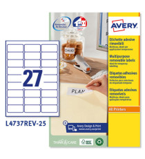 Etichette adesive L4737REV - in carta - angoli arrotondati - rimovibili - 63,5 x 29,6 mm - 27 et/fg - 25 fogli - bianco Etichette adesive L4737REV - in carta - angoli arrotondati - rimovibili - 63,5 x 29,6 mm - 27 et/fg - 25 fogli - bianco