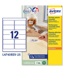 Etichette adesive L4743REV - in carta - angoli arrotondati - rimovibili - 99,1 x 42,3 mm - 12 et/fg - 25 fogli - bianco Etichette adesive L4743REV - in carta - angoli arrotondati - rimovibili - 99,1 x 42,3 mm - 12 et/fg - 25 fogli - bianco