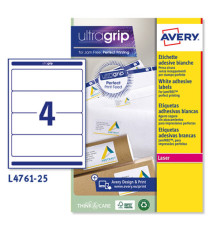 Etichette adesive L4761 - in carta - angoli arrotondati - permanenti - 192 x 61 mm - 4 et/fg - 25 fogli - bianco coprent