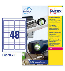 Etichette adesive L4778 - in poliestere - laser - permanenti - 45,7 x 21,2 mm - 48 et/fg - 20 fogli - bianco - Avery Etichette adesive L4778 - in poliestere - laser - permanenti - 45,7 x 21,2 mm - 48 et/fg - 20 fogli - bianco - Avery