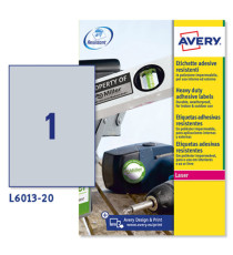 Etichette adesive L6013 - in poliestere - laser - permanenti - 210 x 297 mm - 1 et/fg - 20 fogli - argento - Avery Etichette adesive L6013 - in poliestere - laser - permanenti - 210 x 297 mm - 1 et/fg - 20 fogli - argento - Avery