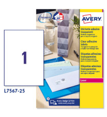 Etichette adesive L7567 - in poliestere - laser - permanenti - 210  x  297 mm - 1 et/fg - 25 fogli - trasparente - Avery Etichette adesive L7567 - in poliestere - laser - permanenti - 210  x  297 mm - 1 et/fg - 25 fogli - trasparente - Avery