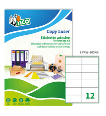 Etichette adesive LP4W - in carta - con margini - permanenti - 105 x 48 mm - 12 et/fg - 100 fogli - bianco - Tico Etichette adesive LP4W - in carta - con margini - permanenti - 105 x 48 mm - 12 et/fg - 100 fogli - bianco - Tico