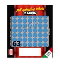 Etichette adesive tonde - in carta - permanenti - diametro 14 mm - 63 et/fg - 10 fogli - blu - Markin Etichette adesive tonde - in carta - permanenti - diametro 14 mm - 63 et/fg - 10 fogli - blu - Markin