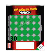 Etichette adesive tonde - in carta - permanenti - diametro 22 mm - 30 et/fg - 10 fogli - verde - Markin