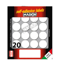 Etichette adesive tonde - in carta - permanenti - diametro 27 mm - 20 et/fg - 10 fogli - bianco - Markin Etichette adesive tonde - in carta - permanenti - diametro 27 mm - 20 et/fg - 10 fogli - bianco - Markin