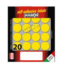 Etichette adesive tonde - in carta - permanenti - diametro 27 mm - 20 et/fg - 10 fogli - giallo - Markin Etichette adesive tonde - in carta - permanenti - diametro 27 mm - 20 et/fg - 10 fogli - giallo - Markin