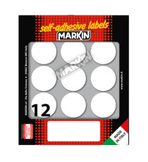 Etichette adesive tonde - in carta - permanenti - diametro 34 mm - 12 et/fg - 10 fogli - bianco - Markin Etichette adesive tonde - in carta - permanenti - diametro 34 mm - 12 et/fg - 10 fogli - bianco - Markin