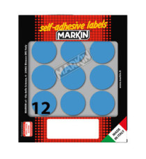Etichette adesive tonde - in carta - permanenti - diametro 34 mm - 12 et/fg - 10 fogli - blu - Markin Etichette adesive tonde - in carta - permanenti - diametro 34 mm - 12 et/fg - 10 fogli - blu - Markin