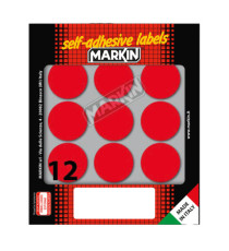 Etichette adesive tonde - in carta - permanenti - diametro 34 mm - 12 et/fg - 10 fogli - rosso - Markin
