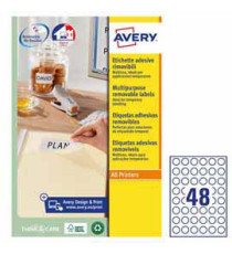 Etichette adesive tonde L4850 - in carta - rimovibili - diametro 25 mm - 48 et/fg - 25 fogli - bianco - Avery Etichette adesive tonde L4850 - in carta - rimovibili - diametro 25 mm - 48 et/fg - 25 fogli - bianco - Avery