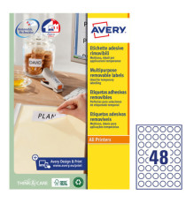 Etichette adesive tonde L4850 - in carta - rimovibili - diametro 25 mm - 48 et/fg - 25 fogli - bianco - Avery Etichette adesive tonde L4850 - in carta - rimovibili - diametro 25 mm - 48 et/fg - 25 fogli - bianco - Avery