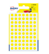 Etichette adesive tonde PSA - in carta - permanenti - diametro 8 mm - 70 et/fg - 7 fogli - giallo - Avery Etichette adesive tonde PSA - in carta - permanenti - diametro 8 mm - 70 et/fg - 7 fogli - giallo - Avery
