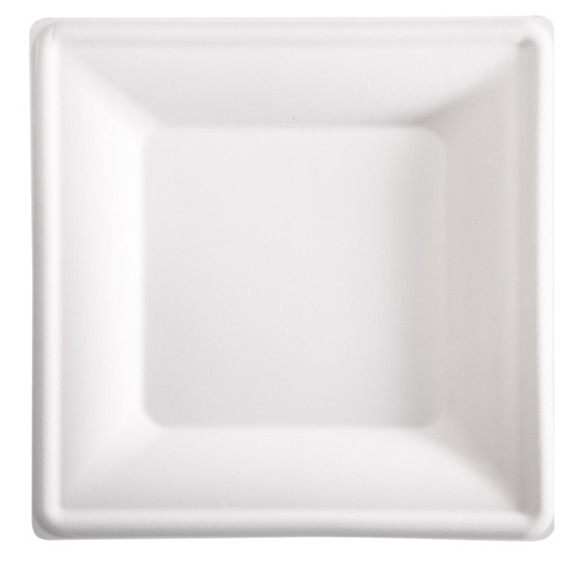 Piatto piano monouso - quadrato - 26 x 26 cm - canna da zucchero - bianco - Signor Bio - conf. 50 pezzi Piatto piano monouso - quadrato - 26 x 26 cm - canna da zucchero - bianco - Signor Bio - conf. 50 pezzi