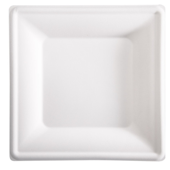 Piatto piano monouso - quadrato - 26 x 26 cm - canna da zucchero - bianco - Signor Bio - conf. 50 pezzi Piatto piano monouso - quadrato - 26 x 26 cm - canna da zucchero - bianco - Signor Bio - conf. 50 pezzi