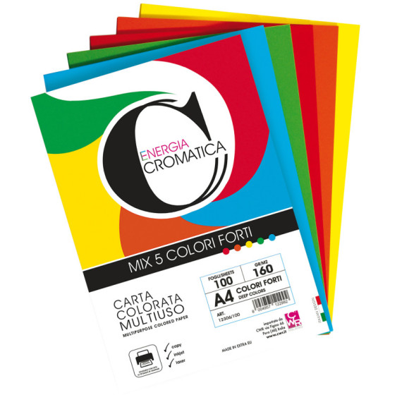 Risma carta Cromatica - A4 - 160 gr - colori assortiti forti - 100 fogli - CWR Risma carta Cromatica - A4 - 160 gr - colori assortiti forti - 100 fogli - CWR