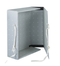 Scatola archivio in legno - con fettuccia - 38 x 27 cm - dorso 12 cm - grigio - Brefiocart
