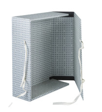 Scatola archivio in legno - con fettuccia - 38 x 27 cm - dorso 12 cm - grigio - Brefiocart