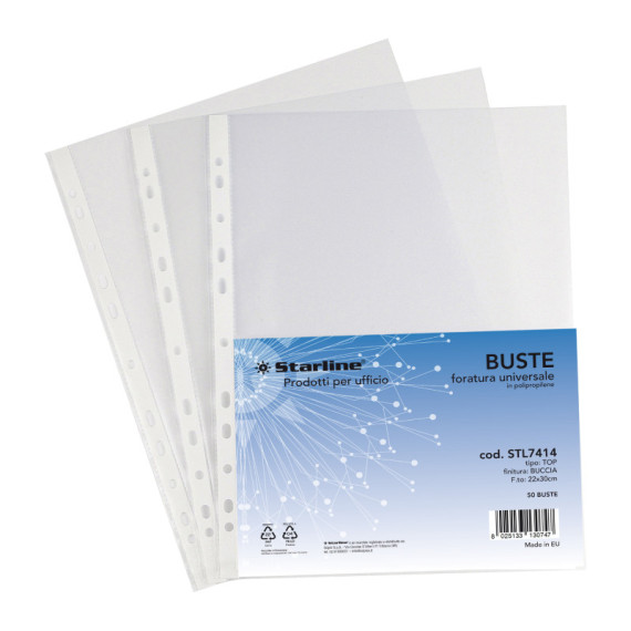 Buste forate Top - buccia - 22 x 30 cm - trasparente - Starline - conf. 50 pezzi Buste forate Top - buccia - 22 x 30 cm - trasparente - Starline - conf. 50 pezzi