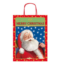Shopper in carta kraft - con manici - 26 x 34,5 x 12 cm - fantasia natale - Rex Sadoch
