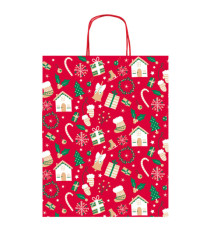 Shopper in carta kraft - con manici - 26 x 34,5 x 12 cm - fantasia natale - Rex Sadoch