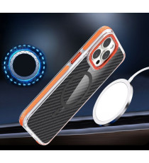 Cover in fibra di carbonio con magsafe per Iphone 16 fintura orange con pulsanti in alluminio, altissima qualità Cover in fibra di carbonio con magsafe per Iphone 16 fintura orange con pulsanti in alluminio, altissima qualità