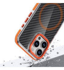 Cover in fibra di carbonio con magsafe per Iphone 16 fintura orange con pulsanti in alluminio, altissima qualità Cover in fibra di carbonio con magsafe per Iphone 16 fintura orange con pulsanti in alluminio, altissima qualità