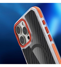 Cover in fibra di carbonio con magsafe per Iphone 17 fintura orange con pulsanti in alluminio, altissima qualità Cover in fibra di carbonio con magsafe per Iphone 17 fintura orange con pulsanti in alluminio, altissima qualità
