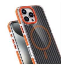 Cover in fibra di carbonio con magsafe per Iphone 17 fintura orange con pulsanti in alluminio, altissima qualità Cover in fibra di carbonio con magsafe per Iphone 17 fintura orange con pulsanti in alluminio, altissima qualità