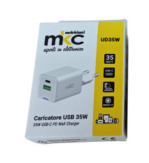 Caricatore USB -  35W -  1 USB-C + 1 USB-A - Bianco -MKC Melchioni Caricatore USB -  35W -  1 USB-C + 1 USB-A - Bianco -MKC Melchioni